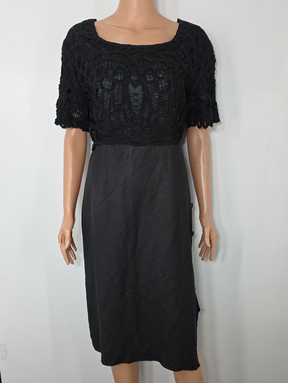 Jennifer Eden Vintage Black Sheath Dress Ramina/Rayon Short Sleeve Size 14